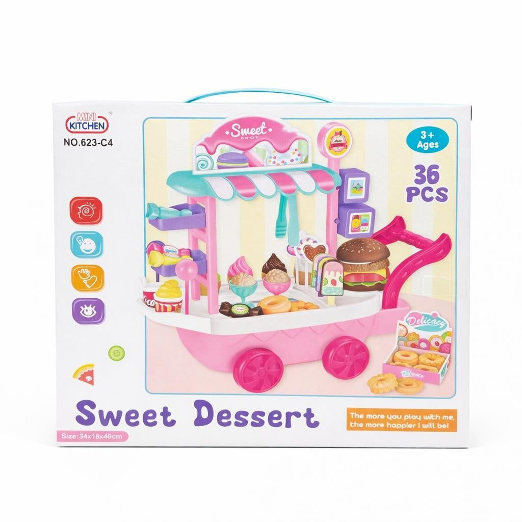 Jucărie camion de înghețată din plastic, roz, cu accesorii și funcții educative