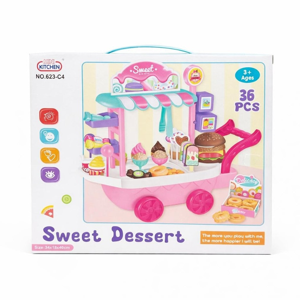 Jucărie camion de înghețată din plastic, roz, cu accesorii și funcții educative