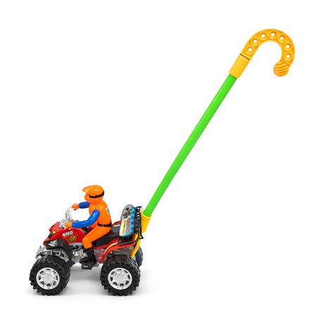 Jucarie de impins ATV cu figurina si roti mari, model interactiv copii