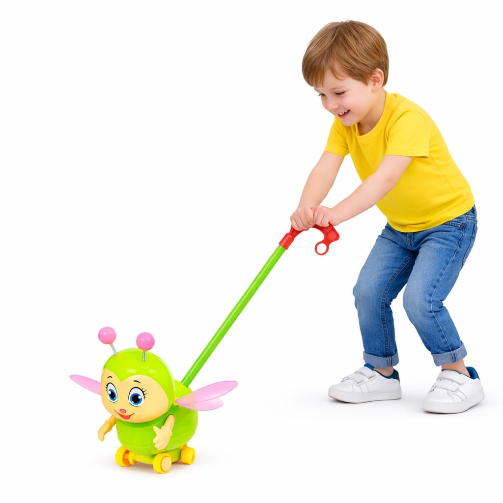 Jucărie de impins tip insectă din plastic, cu mânere, pentru copii, 18 cm, verde deschis