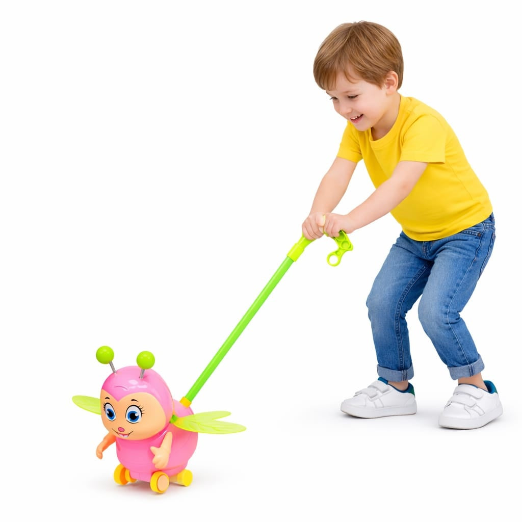 Jucărie de impins tip insectă din plastic, cu mânere, pentru copii, 18 cm, roz