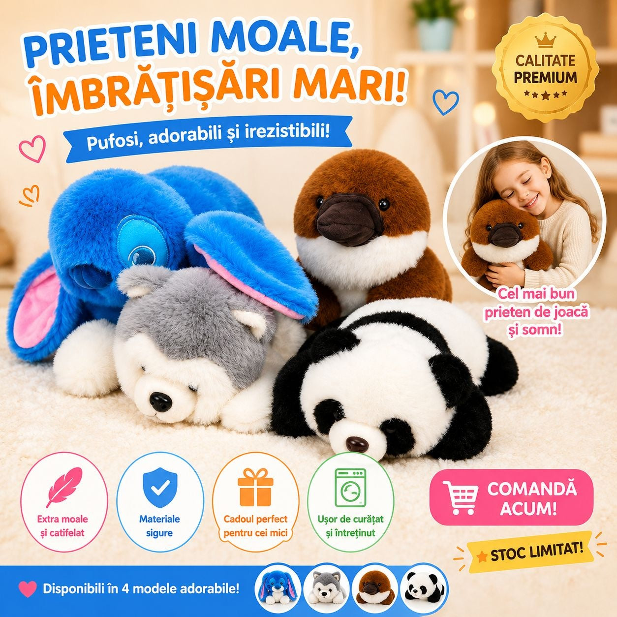 Jucărie de Plus Animaluț Moale și Pufos , 25cm, Model Aleatoriu pentru Copii