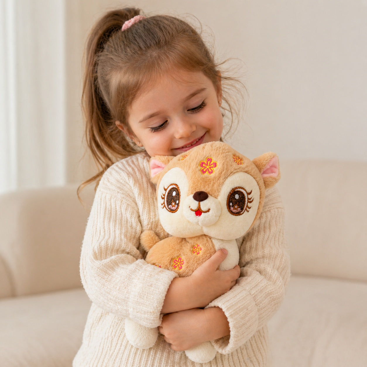 Jucărie de pluș căprioară maro 25 cm – plus moale, model adorabil cu flori