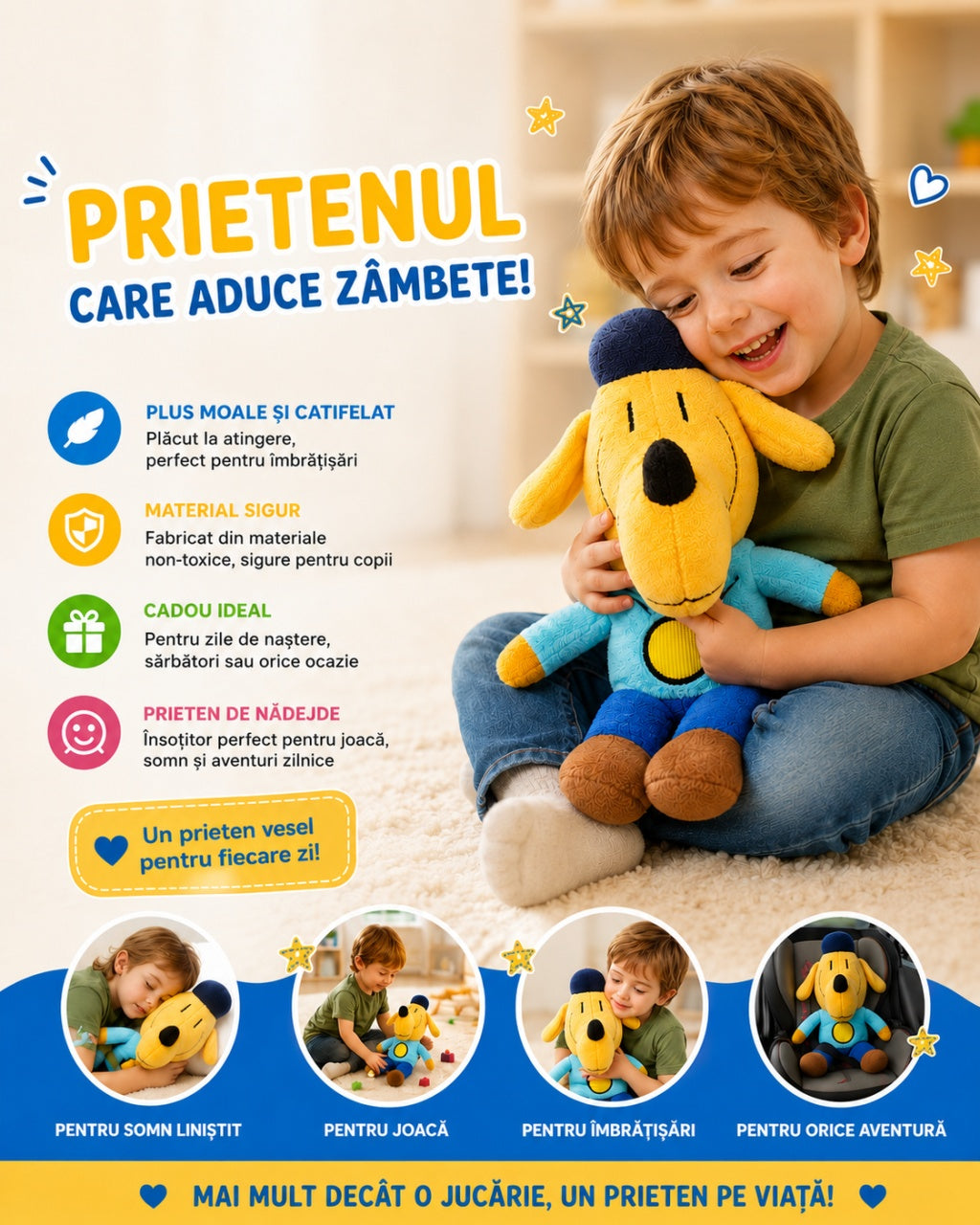 Jucărie de Plus Cățel 25 cm pentru Copii – Câine de Pluș Moale și Catifelat