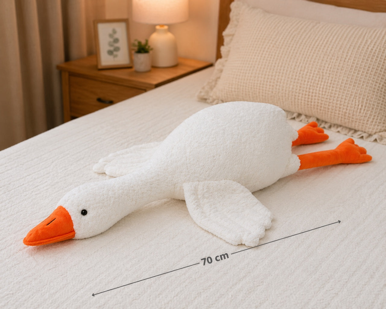 Jucărie de pluș gâscă albă 70 cm – pernă moale decorativă