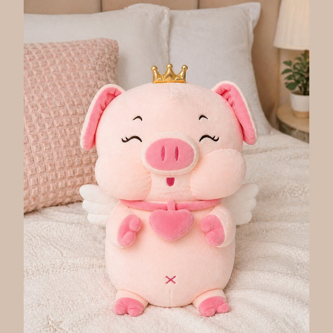 Jucărie de pluș porcușor roz 45 cm – pluș moale cu coroniță, jucărie adorabilă pentru copii