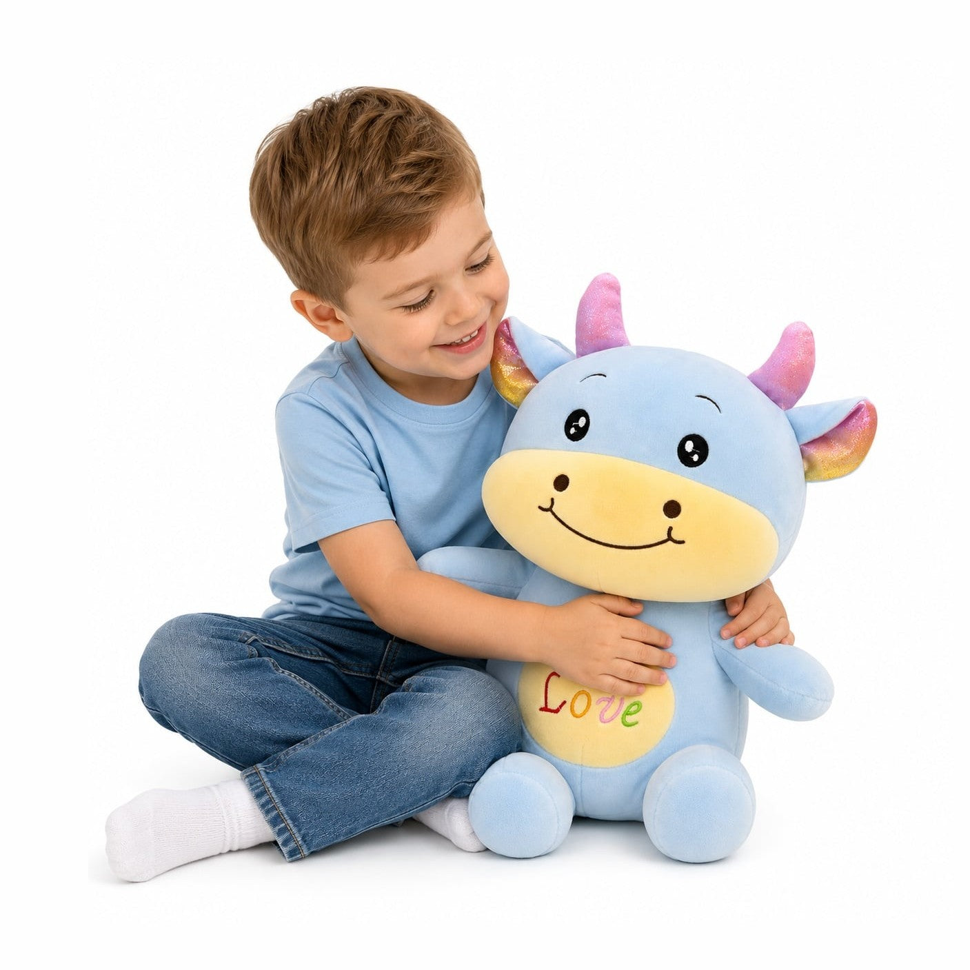 Jucarie de plus vacuta albastra 45 cm – plus moale, design adorabil