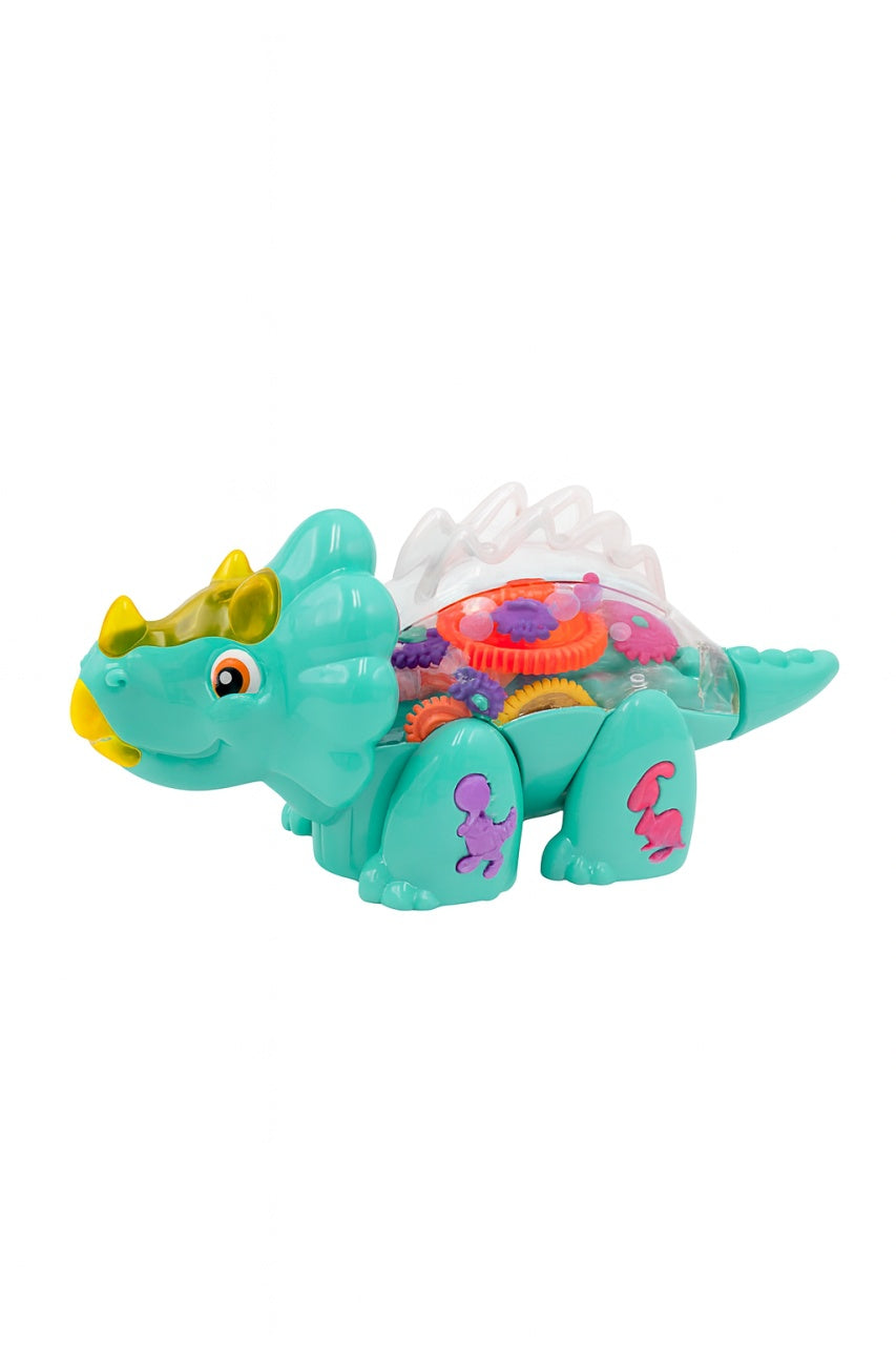 Jucarie Dinozaur Triceratops cu Roti si Mecanisme Vizibile , 24 cm