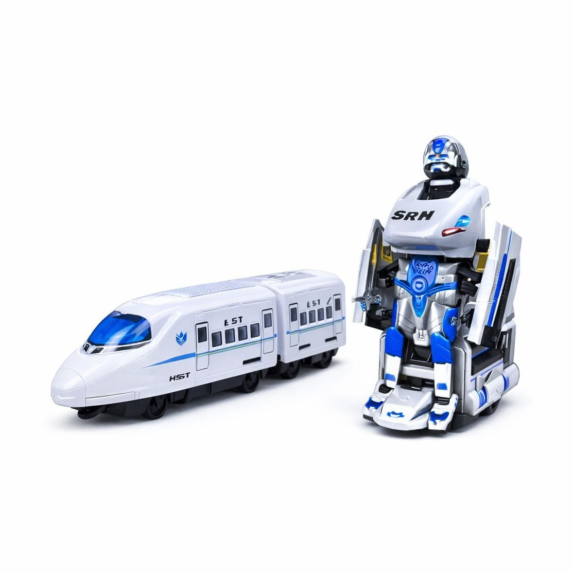 Jucarie dual mode tren care se transforma in robot, 24 cm cu lumini, sunete si bump and go