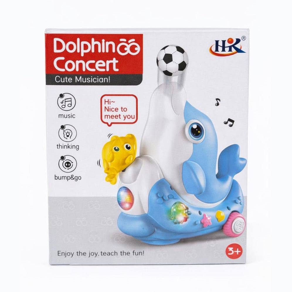 Jucarie interactiva delfin cu lumini si sunete, din plastic, pentru copii