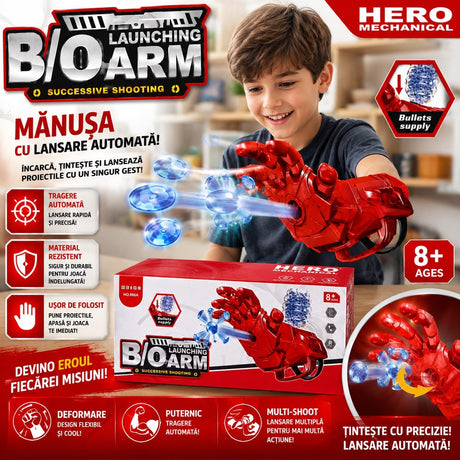 Jucărie Pistol cu Bile din Gel – Mănușă Lansator Automat cu Proiectile Gel, Hero Mechanical, 8+ Ani