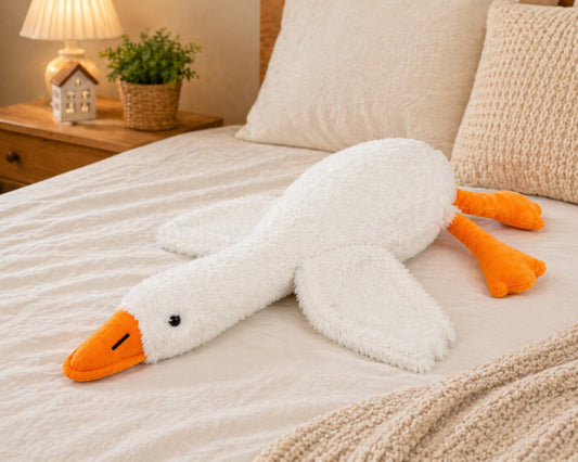 Jucărie pluș gâscă albă 50 cm, moale, pufoasă, decorativă, cadou copii