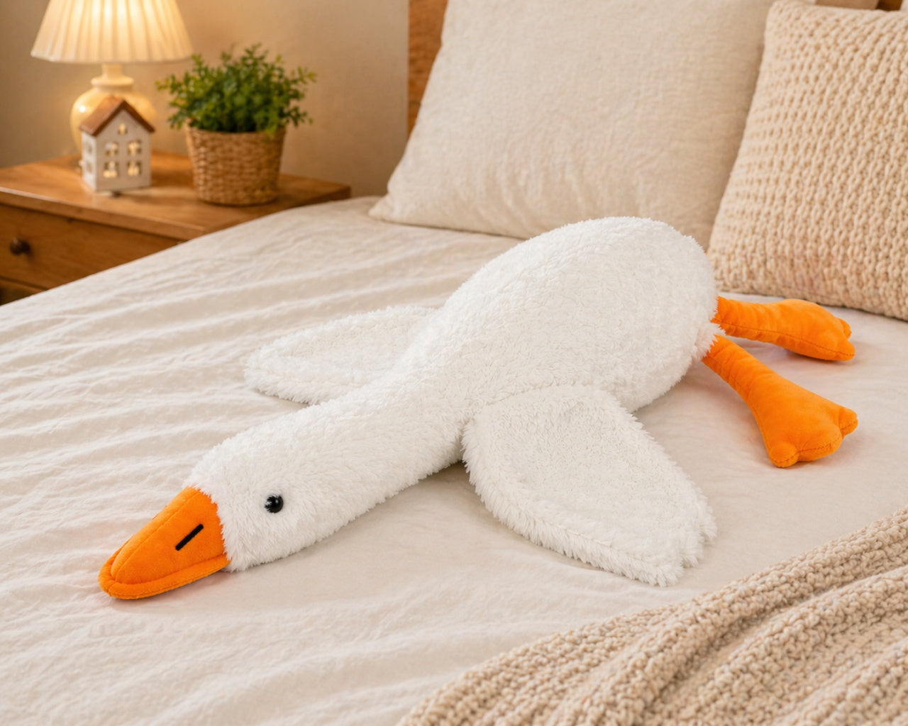Jucărie pluș gâscă albă 50 cm, moale, pufoasă, decorativă, cadou copii