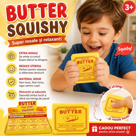 Jucărie Squishy Butter 7 x 9 x 4 cm – Antistres, Super Moale, Slow Rising pentru Copii