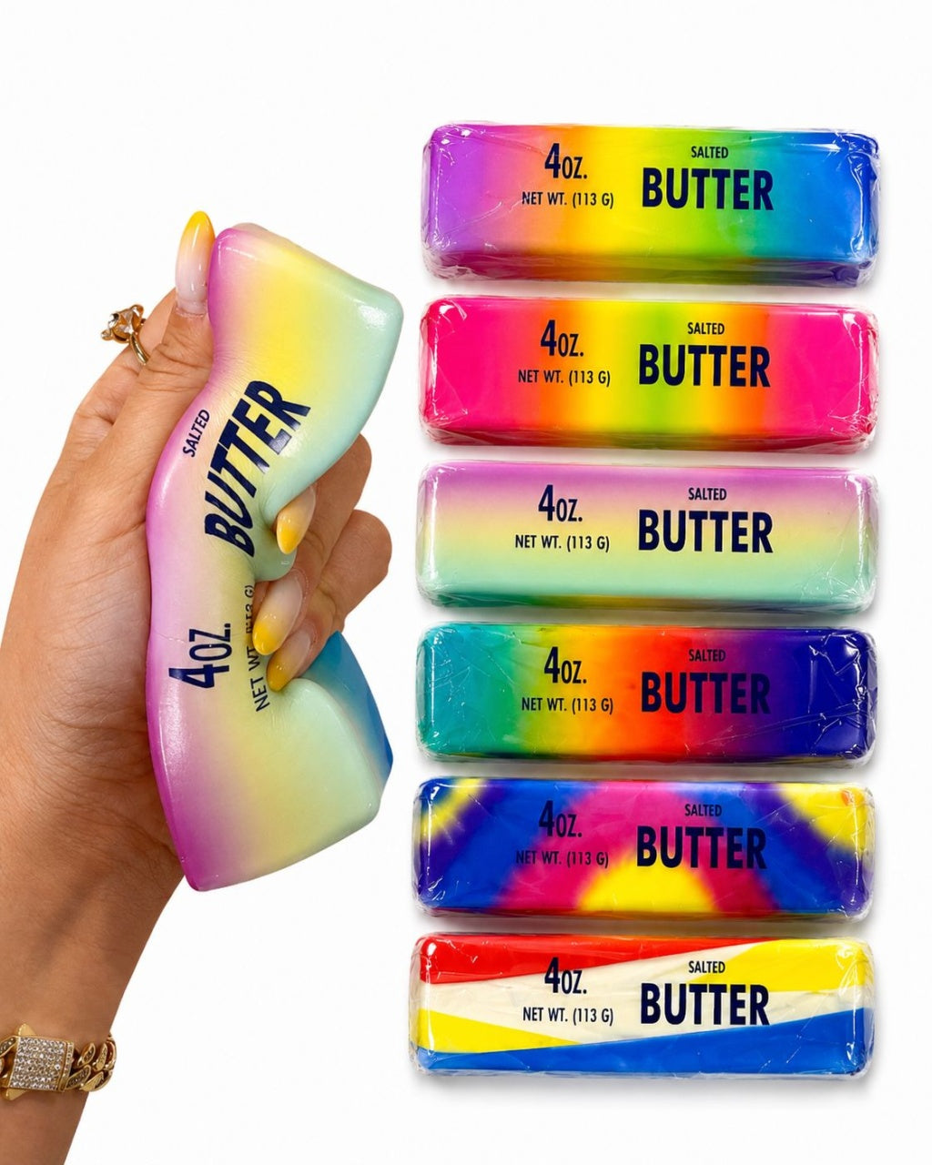 Jucărie Squishy Butter Rainbow 13 cm – Antistres Slow Rising, Model Unt Multicolor