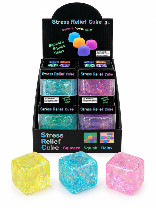 Jucărie Squishy Cub cu Sclipici – Anti-Stres, Senzorială, Super Moale, Cube Fidget Toy