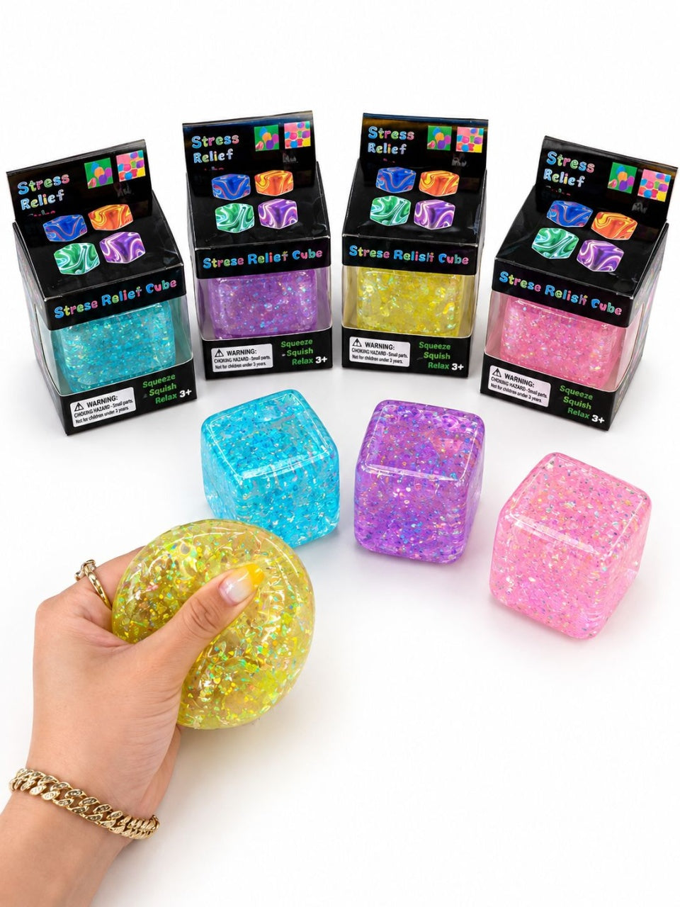 Jucărie Squishy Cub cu Sclipici – Anti-Stres, Senzorială, Super Moale, Cube Fidget Toy