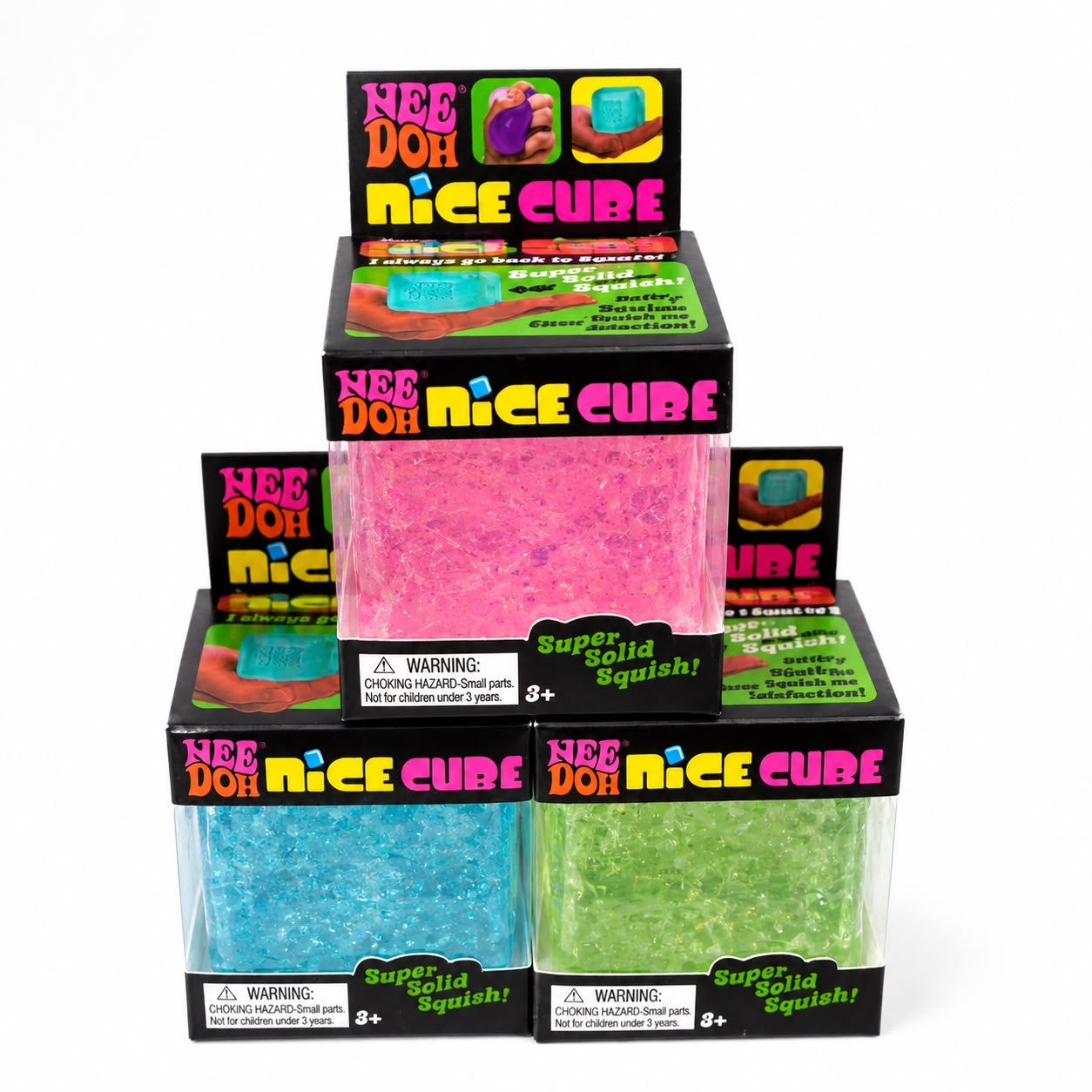Jucărie Squishy Cub cu Sclipici în Cutie 6 cm – Antistres, Transparentă, Elastică, Culoare Aleatorie