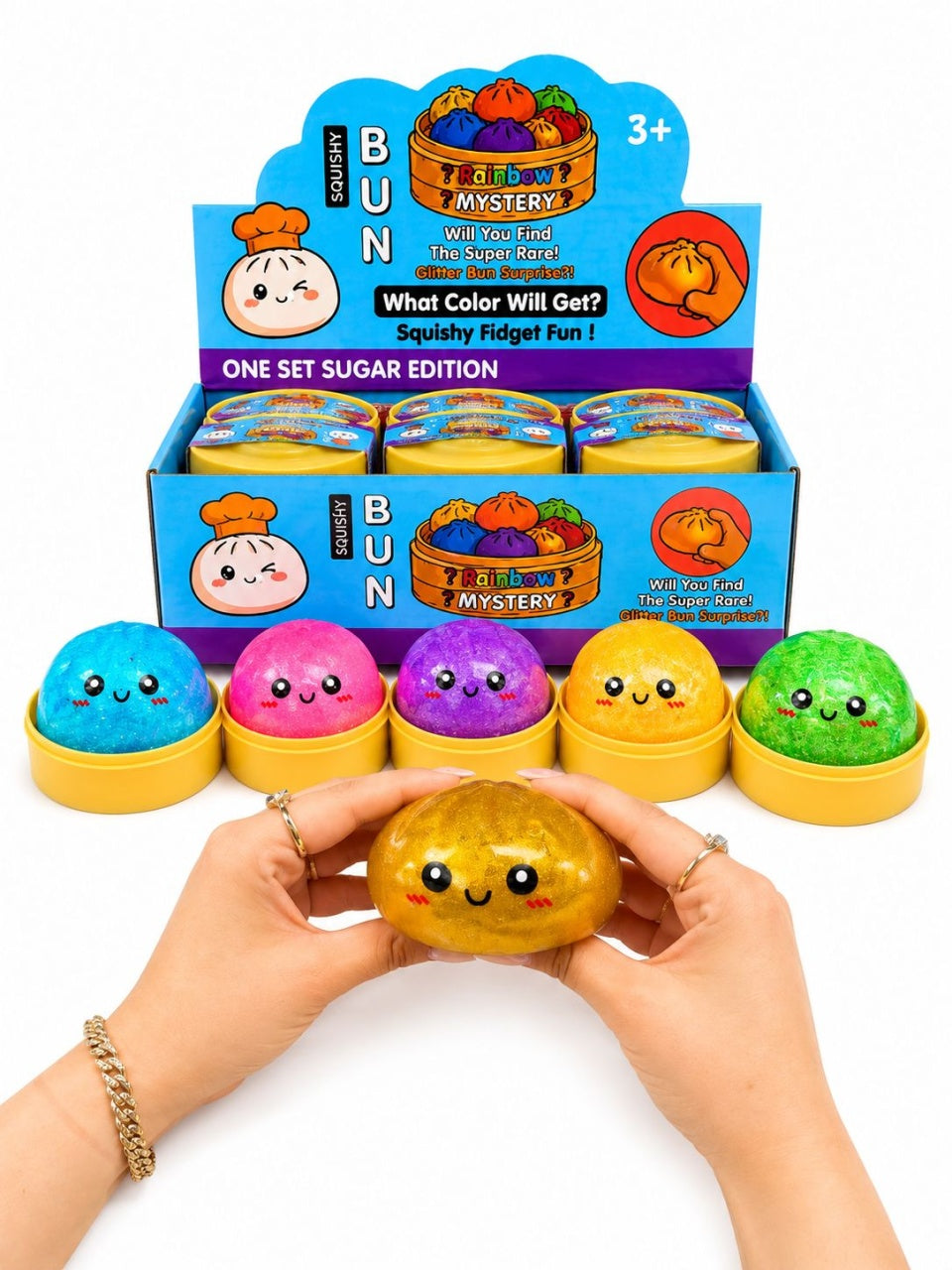 Jucărie Squishy Dumpling cu Bile din Gel și Sclipici 8,5 cm – Antistres Moale