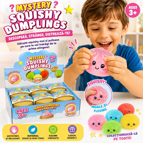 Jucărie Squishy Dumpling cu Sclipici Mare 8,5 cm – Antistres, Moale și Elastică