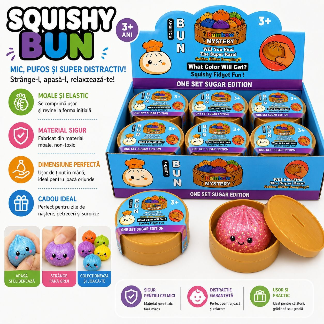 Jucărie Squishy Dumpling cu Sclipici si gel tip Slime– Antistres Moale, Culoare Surpriză