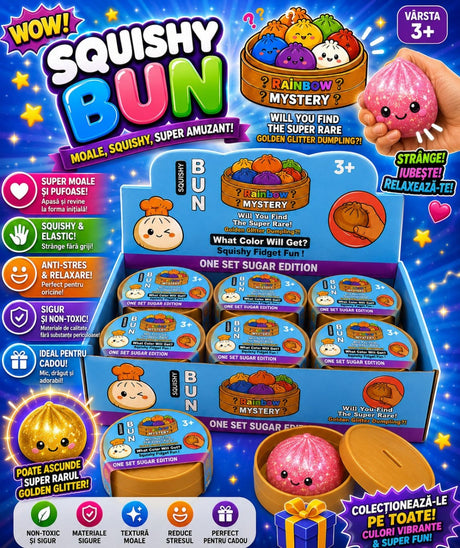 Jucărie Squishy Dumpling cu Sclipici si gel tip Slime– Antistres Moale, Culoare Surpriză