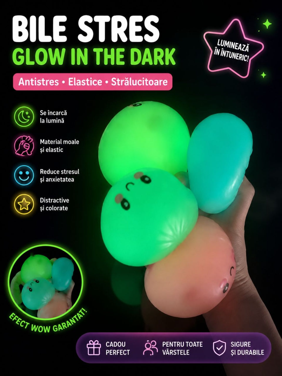 Jucarie Squishy Dumplings / Galusca culori neon in Cosulet, 8.5 cm, Surpriza