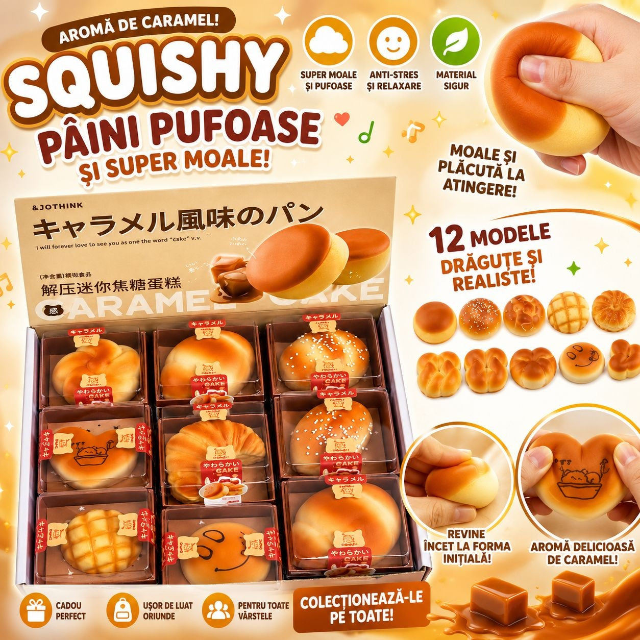 Jucărie Squishy Food cu Aromă de Caramel – Model Aleatoriu, Antistres Moale