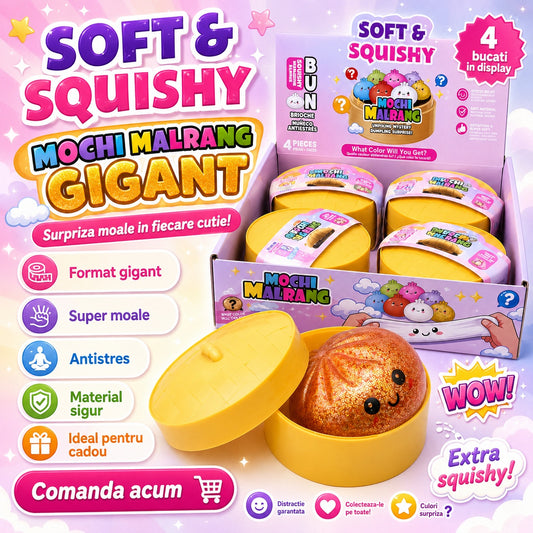 Jucarie Squishy Giganta Mochi Malrang in Cutie Surpriza, Model Galben, Super Moale si Antistres