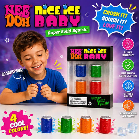 Jucărie Squishy Set 4 Doze Colorate, Antistres, Super Moale și Elastică, Nee Doh Nice Ice Baby