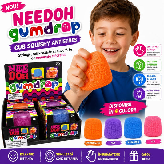 Jucărie Squishy Tip NeeDoh Gumdrop – Lacrimă Antistres Moale și Elastică, Model Aleatoriu