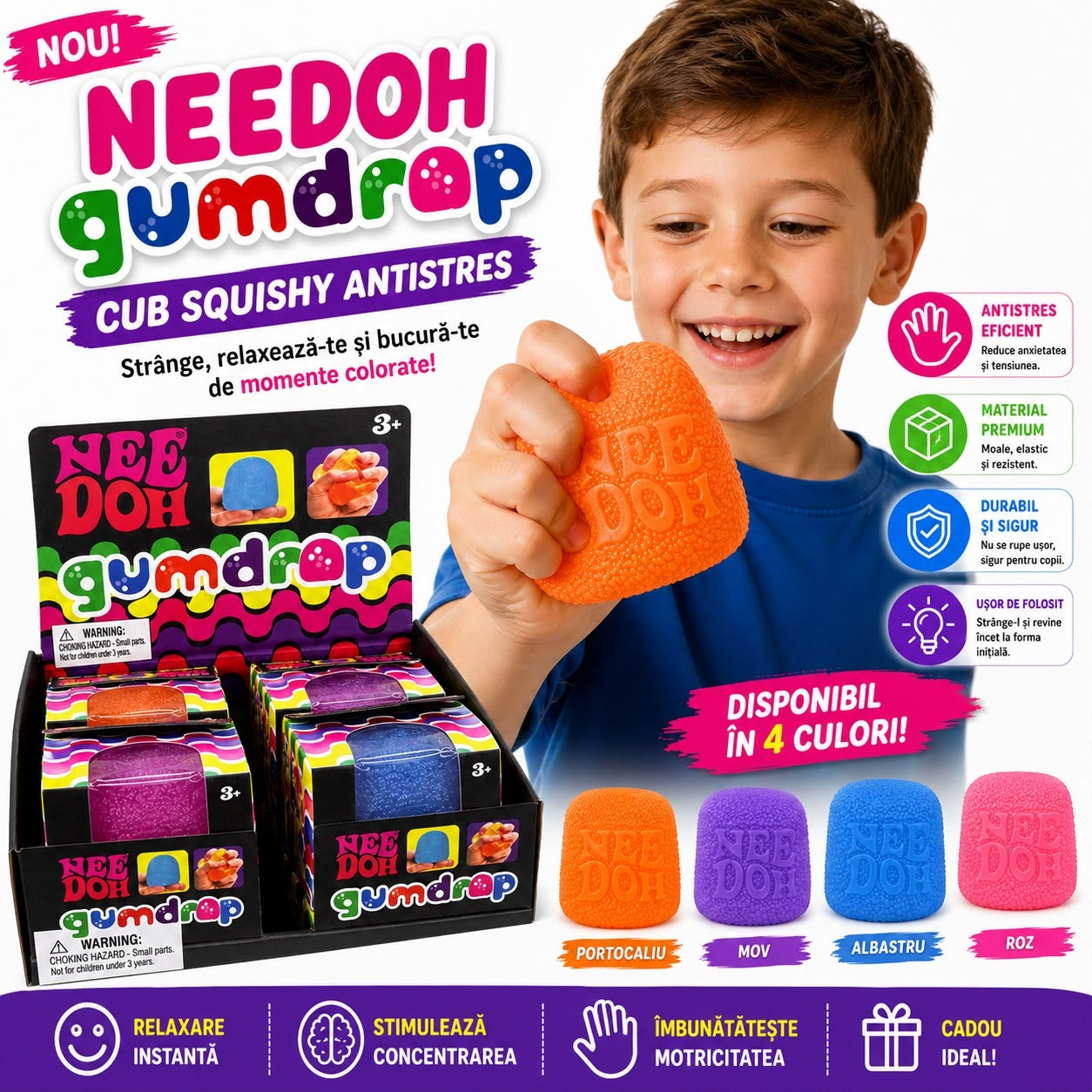 Jucărie Squishy Tip NeeDoh Gumdrop – Lacrimă Antistres Moale și Elastică, Model Aleatoriu