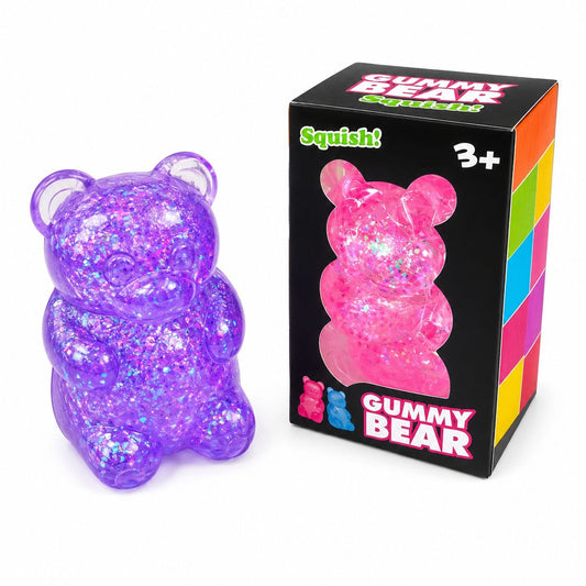 Jucărie Squishy Urs cu Lumini și Sclipici 8 cm – Anti-Stres, LED Multicolor, Super Moale