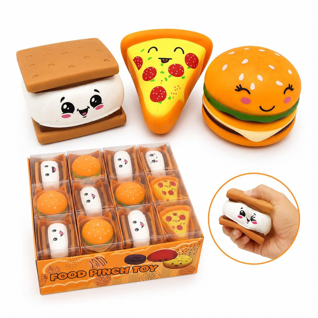 Jucării Squishy Food – Hamburger, Pizza și Marshmallow, Antistres Moi pentru Copii