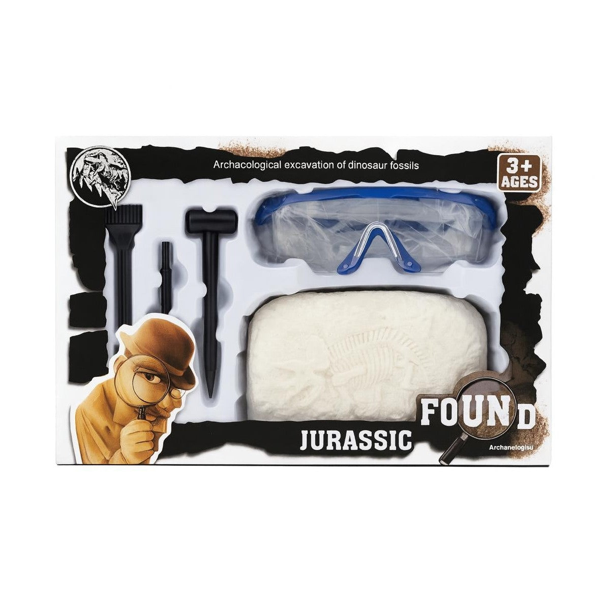 Kit Arheologic Jurassic pentru Excavare Fosile Dinozaur cu Unelte si Ochelari
