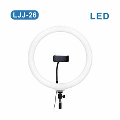 Lampă Ring Light LED LJJ-26 cu suport telefon, lumină reglabilă pentru selfie, video și make-up, Alb