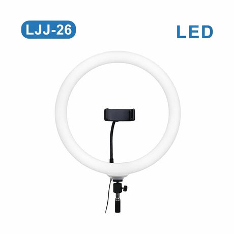 Lampă Ring Light LED LJJ-26 cu suport telefon, lumină reglabilă pentru selfie, video și make-up, Alb