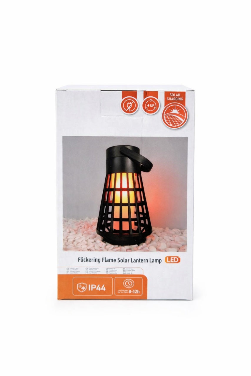 Lampă solară cu LED, lanternă decorativă cu flacără pâlpâitoare, plastic, negru, 11x11 cm