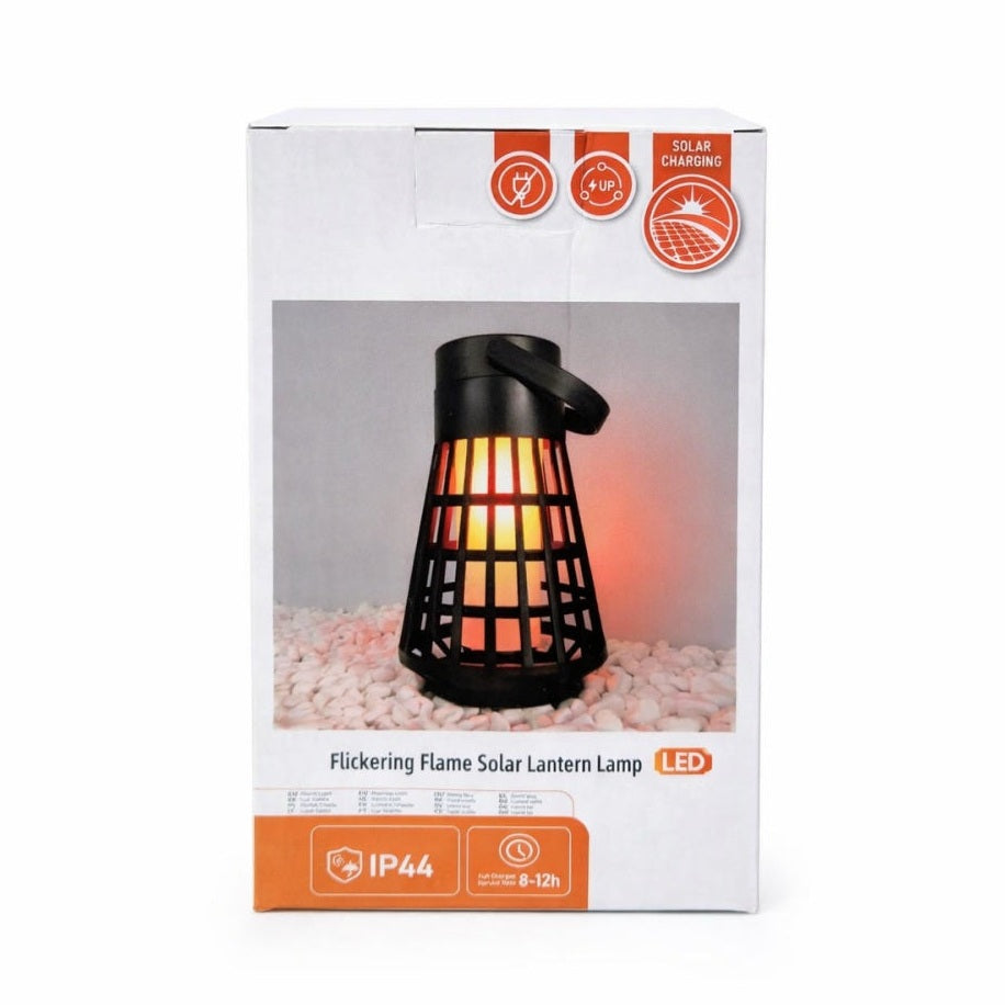 Lampă solară cu LED, lanternă decorativă cu flacără pâlpâitoare, plastic, negru, 11x11 cm