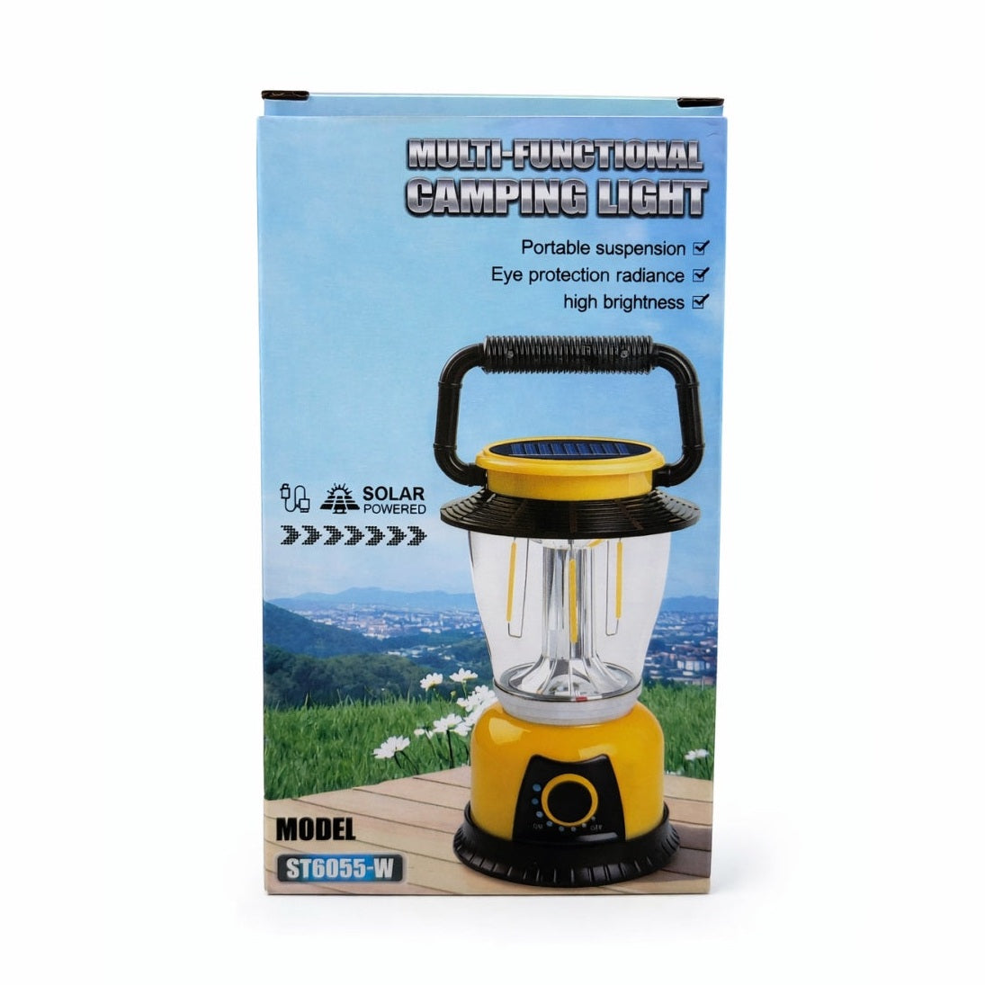 Lampă solară de camping LED multifuncțională din plastic, culoare galbenă