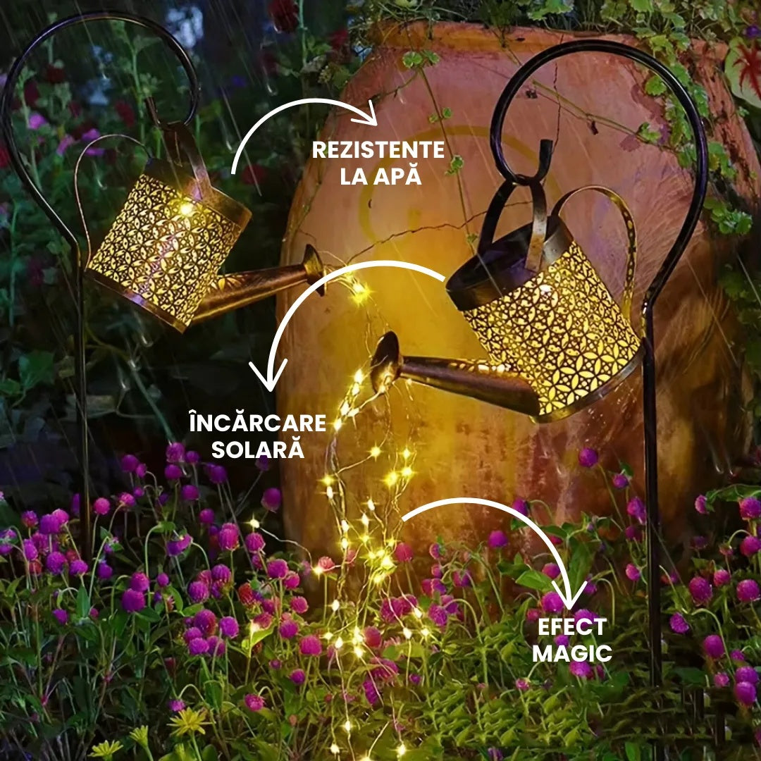 Lampă Solară de Grădină cu Stropitoare Decorativă, Metal, Lumini LED, Golden