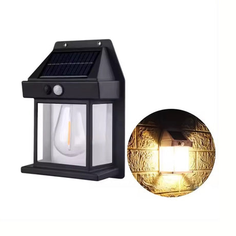 Lampă solară de perete LED pentru exterior, negru, din plastic rezistent la apă