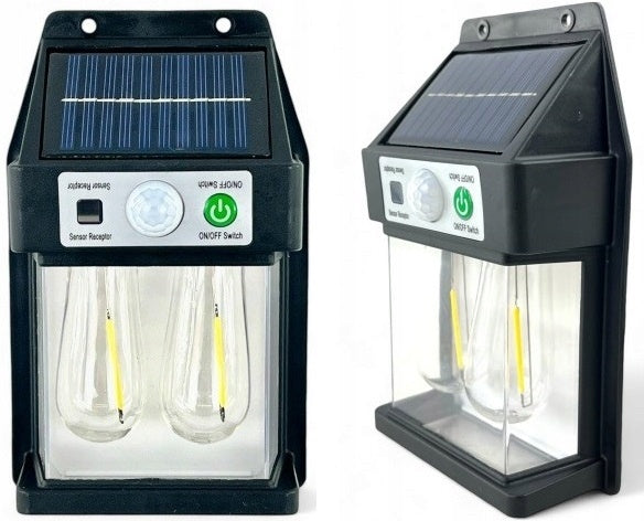 Lampă solară de perete VX, neagră, plastic, cu senzor de mișcare și panou solar eficient, 3W