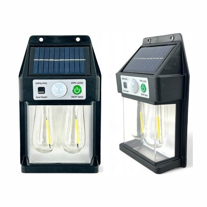 Lampă solară de perete VX, neagră, plastic, cu senzor de mișcare și panou solar eficient, 3W