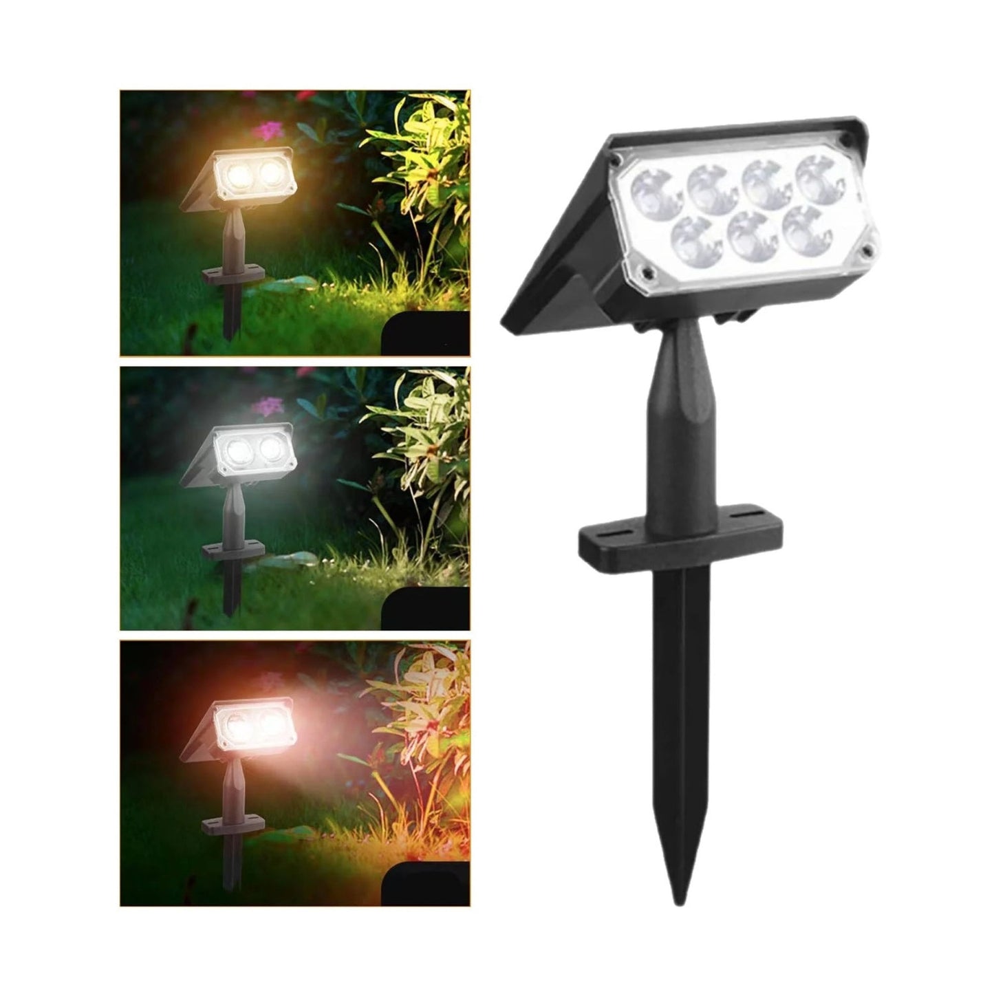Lampă solară de sol cu două capete luminoase, plastic rezistent, culoare neagră