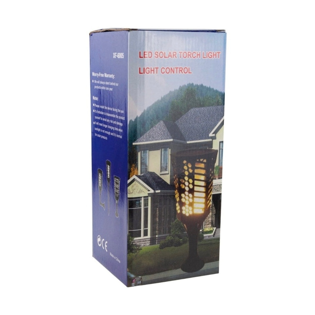 Lampă solară decorativă tip torță LED, set 2 bucăți, plastic, negru
