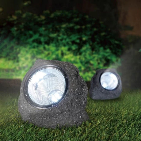 Lampă solară LED de grădină, design piatră, plastic, negru, 15x12 cm