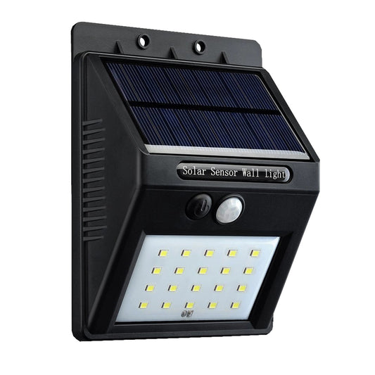 Lampă solară LED de perete din plastic, neagră, cu senzor PIR și senzor de noapte CDS