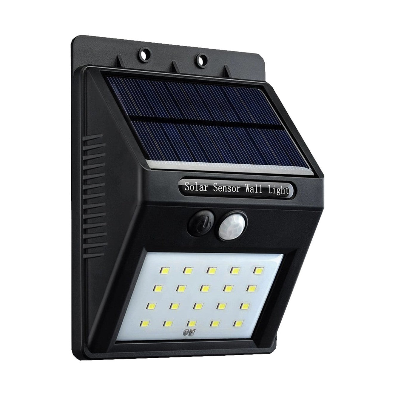Lampă solară LED de perete din plastic, neagră, cu senzor PIR și senzor de noapte CDS