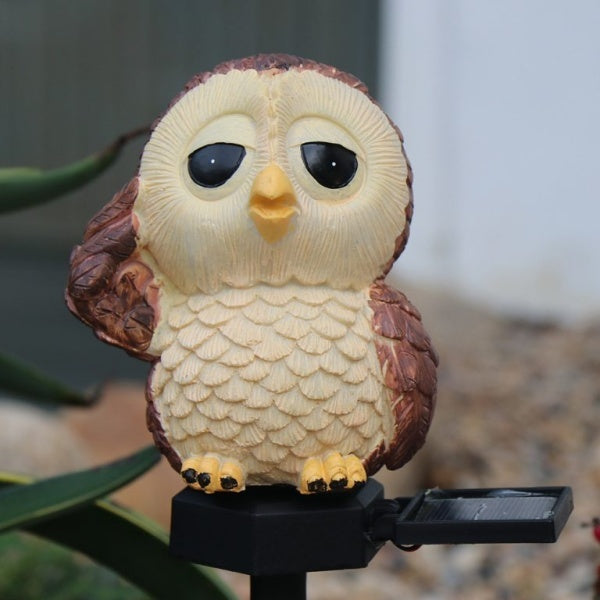 Lampa solară LED decorativă pentru grădină în formă de bufniță, plastic, maro și crem